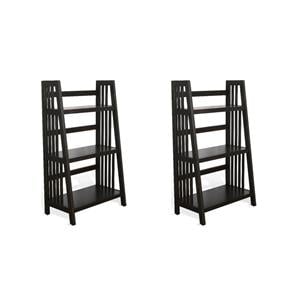 Pemberly Row Set of 2 48&quot Mahogany Wood Folding Bookcases in Black Walnut
