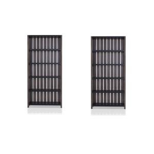 Pemberly Row Set of 2 Wood 5-Shelf Bookcases in Dark Gray and Black