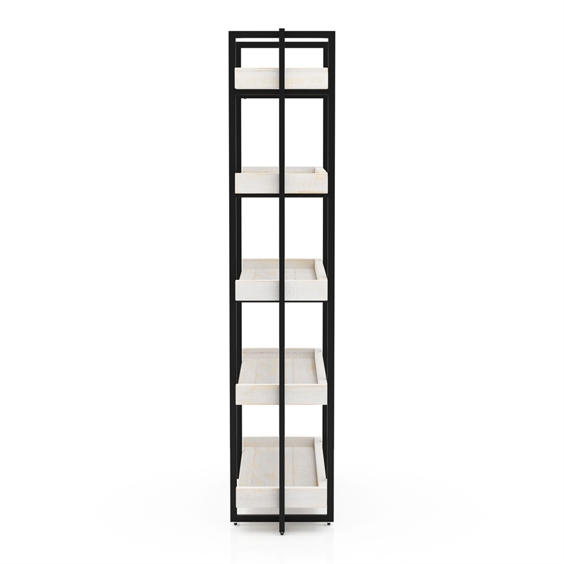 Pemberly Row Set of 2 Contemporary Wood 5-Tier Bookcases in Antique White