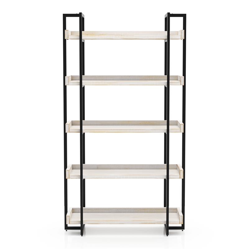 Pemberly Row Set of 2 Contemporary Wood 5-Tier Bookcases in Antique White