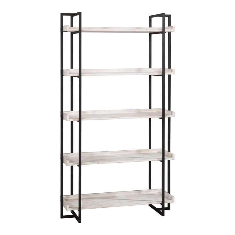 Pemberly Row Set of 2 Contemporary Wood 5-Tier Bookcases in Antique White