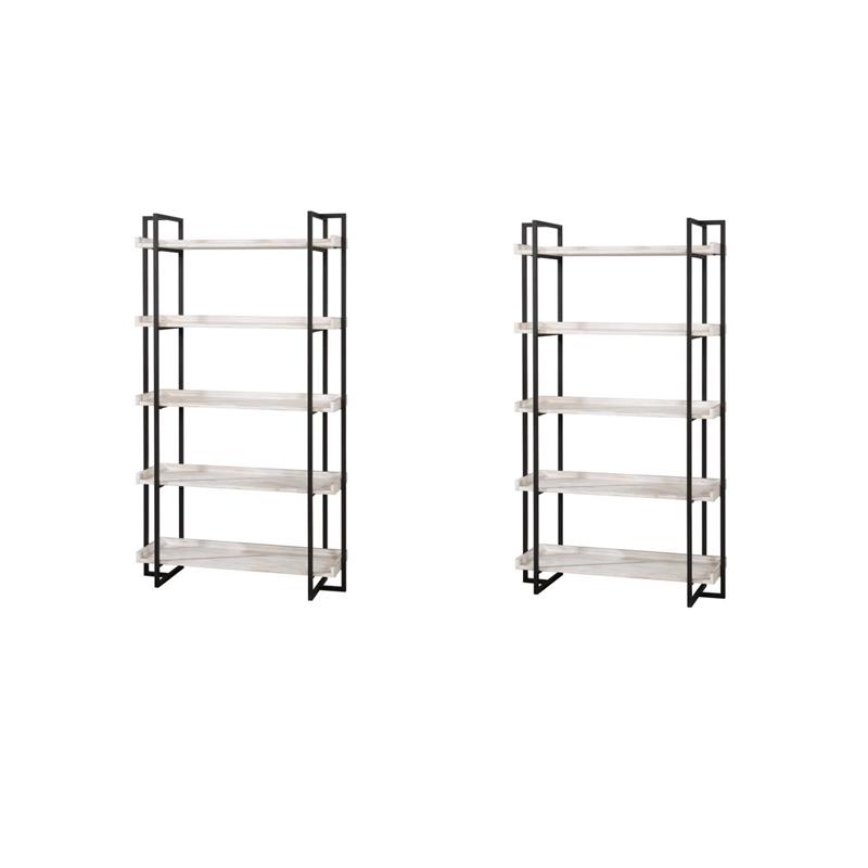 Pemberly Row Set of 2 Contemporary Wood 5-Tier Bookcases in Antique White