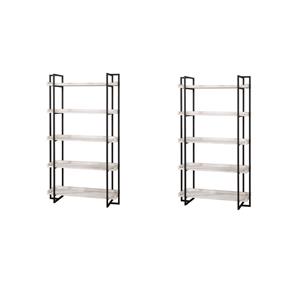 Pemberly Row Set of 2 Contemporary Wood 5-Tier Bookcases in Antique White