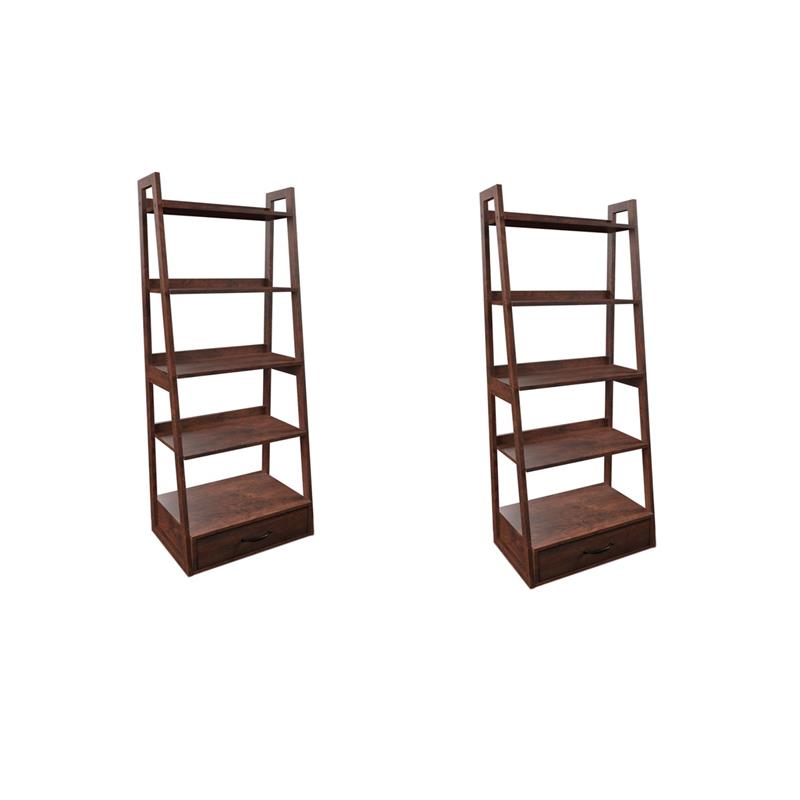 Pemberly Row Set of 2 Transitional Wood 1-Drawer Bookcases in Cherry