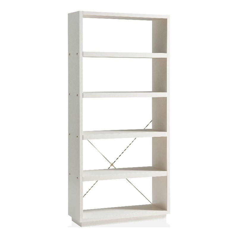 Pemberly Row Set of 2 Wood 5 Open Shelves Bookcases in Cream Weave