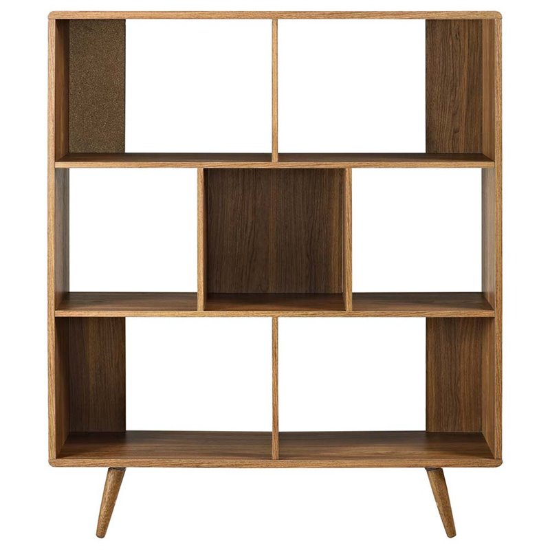 Pemberly Row Set of 2 Modern Particleboard Wood Bookcases in Walnut