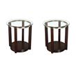 Pemberly Row Set of 2 Contemporary Glass Top End Tables in Espresso