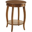 Pemberly Row Set of 2 Wooden Round End Tables with Bottom Shelf in Walnut