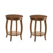 Pemberly Row Set of 2 Wooden Round End Tables with Bottom Shelf in Walnut