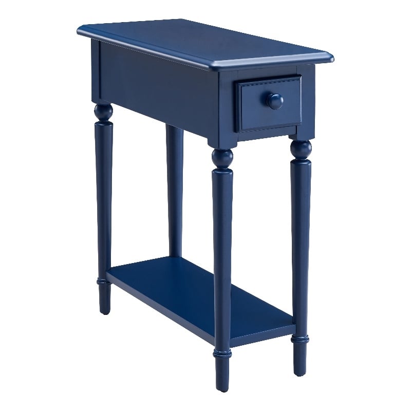 Pemberly Row Set of 2 Coastal Narrow Side Tables with Drawer in Navy Blue