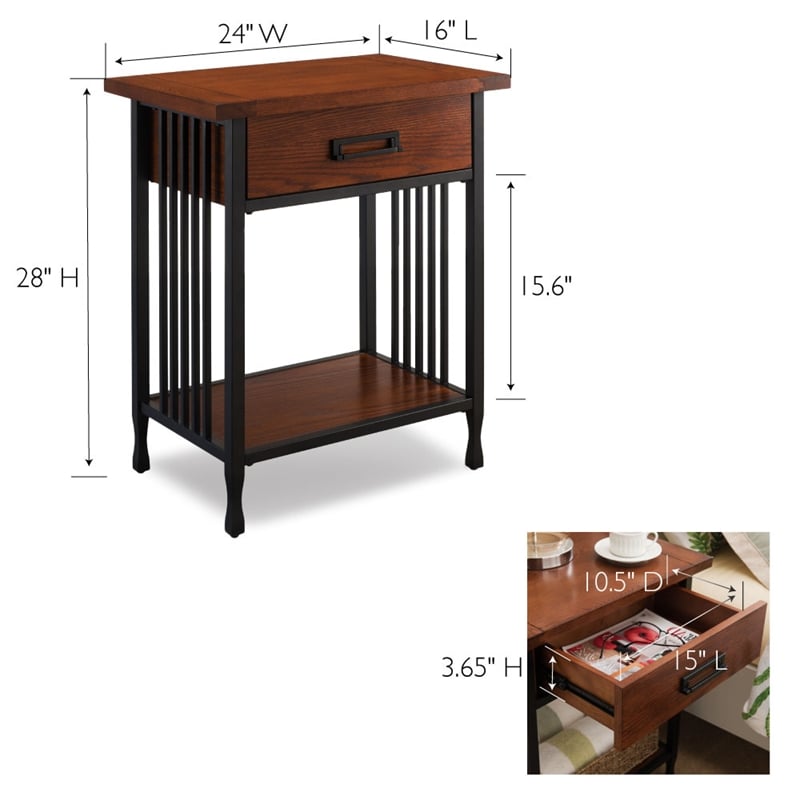 Pemberly Row Set of 2 Contemporary 1-Drawer Nightstands in Oak