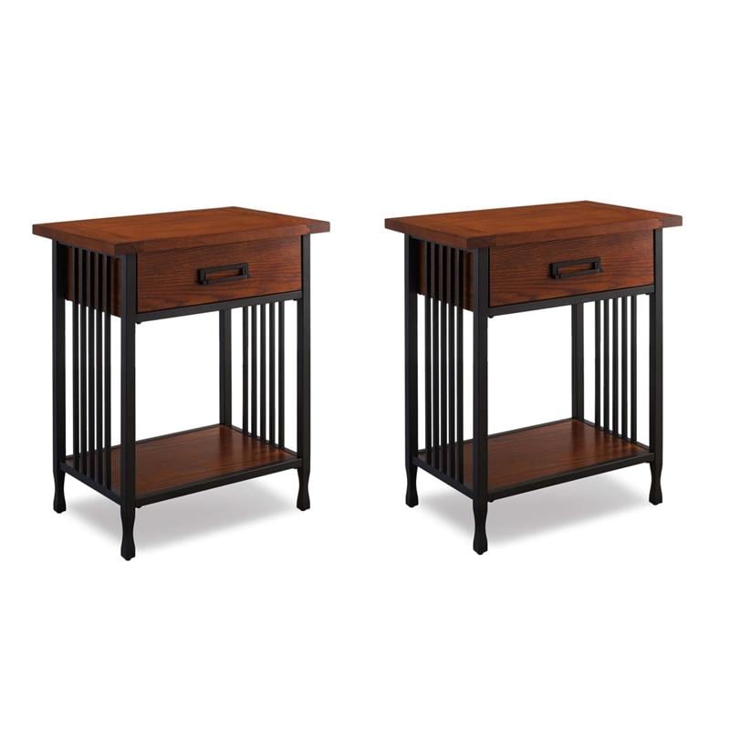 Pemberly Row Set of 2 Contemporary 1-Drawer Nightstands in Oak