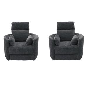 Pemberly Row Set of 2 Polyester Fabric Power Swivel Glider Recliner in Black