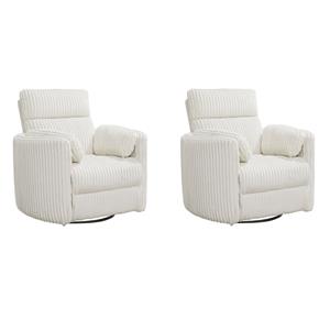 Pemberly Row Set of 2 Modern Fabric Swivel Glider Recliner in Ivory