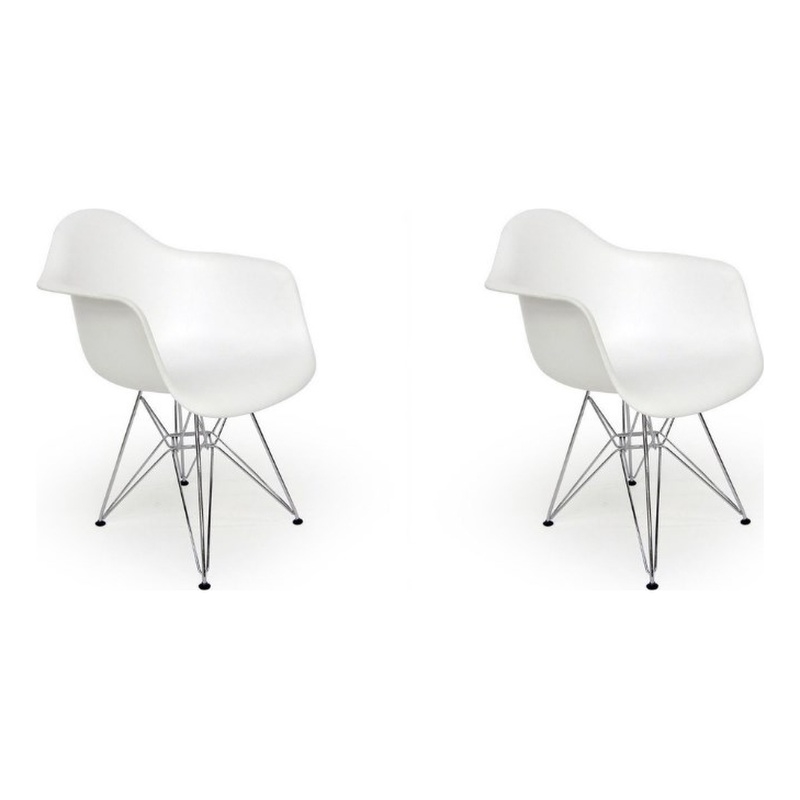 Pemberley Row Plastic Matte White Arm Chair Chromed Steel Rectangular Minimal Assembly 24.5