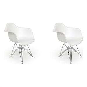Pemberley Row Plastic Matte White Arm Chair Chromed Steel Rectangular Minimal Assembly 24.5&quotW x 22.5&quotD x 31&quotH