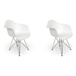 Pemberley Row Plastic Matte White Arm Chair Chromed Steel Rectangular Minimal Assembly 24.5