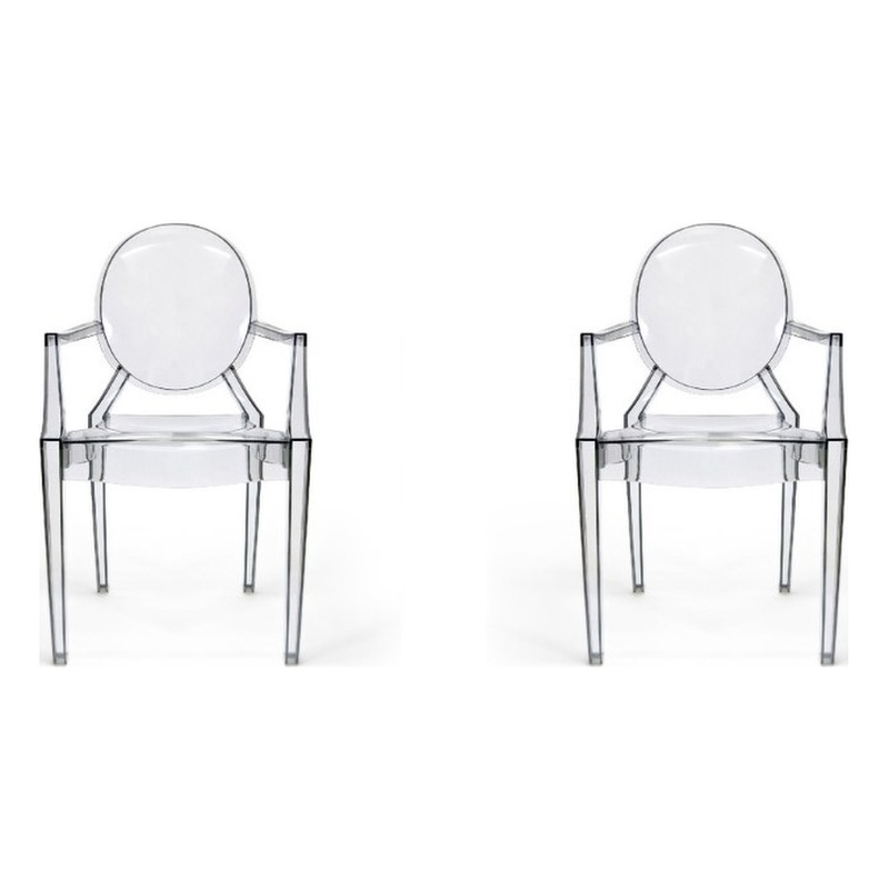 Pemberly Row Contemporary Dining Arm Chair in Clear (Set of 2)