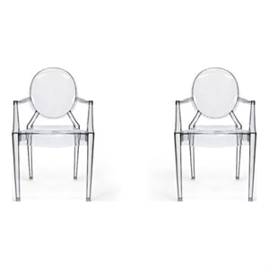 Pemberly Row Contemporary Dining Arm Chair in Clear (Set of 2)