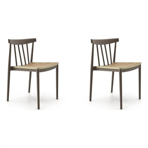 Pemberly Row Dining Chair with Molded Plastic Seat in Gray (Set of 2)