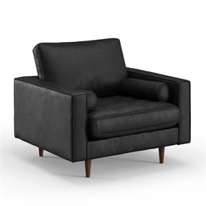Pemberly Row Contemporary Upholstered Leather Arm Chair in Black