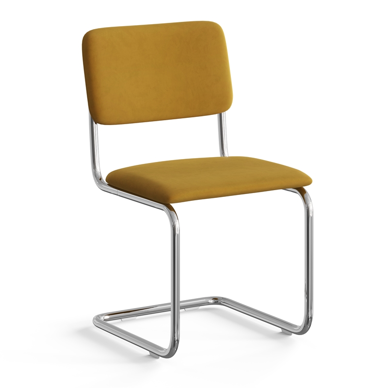 Pemberly Row Contemporary Velvet Side Chair (Set Of 2) in Gold