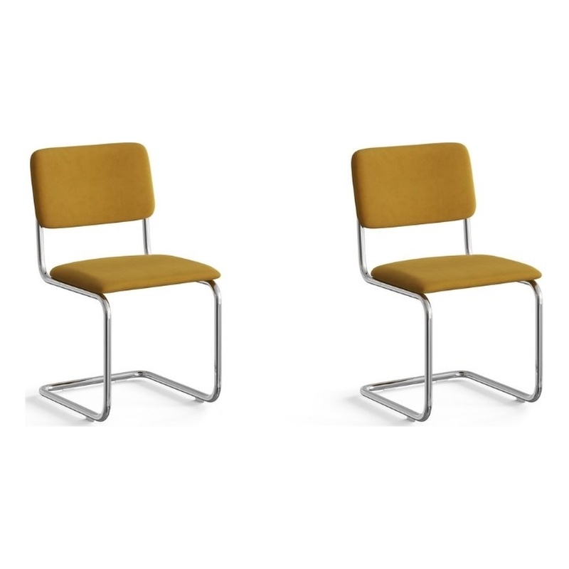 Pemberly Row Contemporary Velvet Side Chair (Set Of 2) in Gold