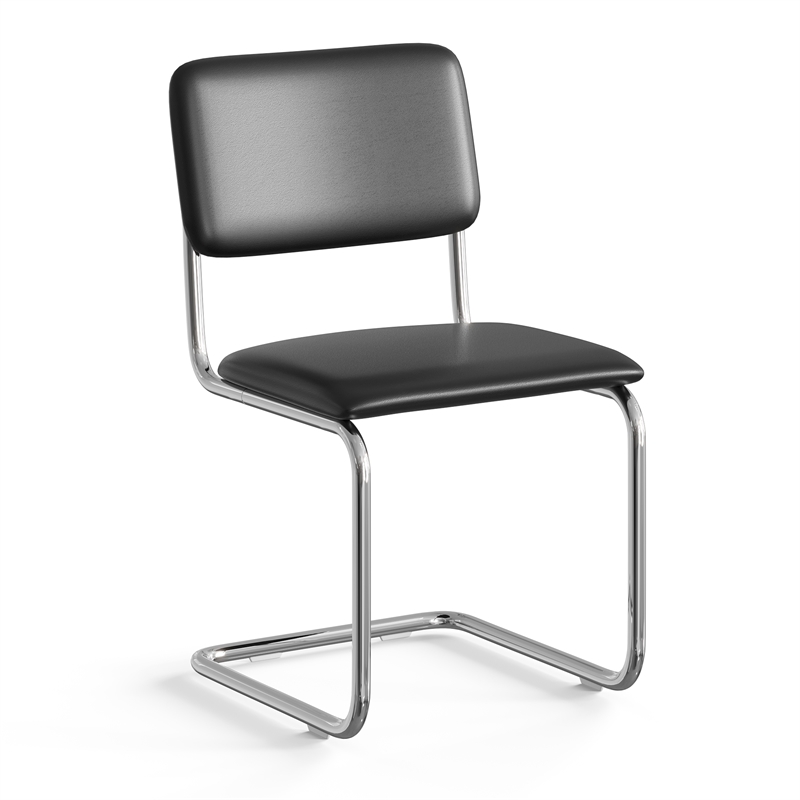 Pemberly Row Modern Vegan Leather Side Chair (Set Of 2) in Black