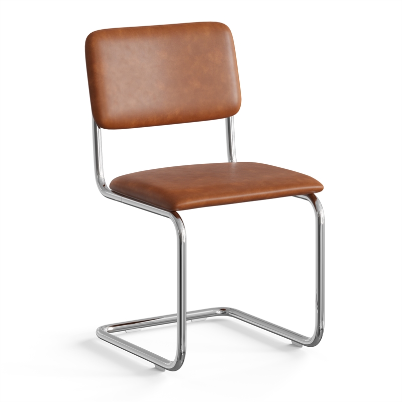Pemberly Row Modern Vegan Leather Side Chair (Set Of 2) in Brown