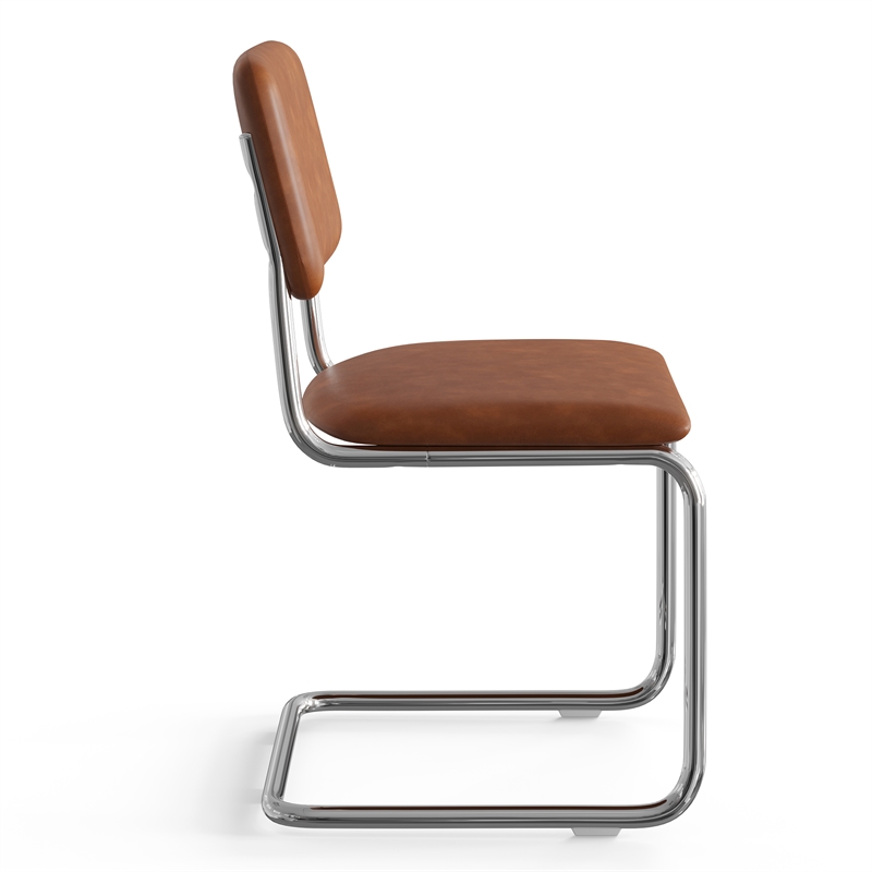 Pemberly Row Modern Vegan Leather Side Chair (Set Of 2) in Brown