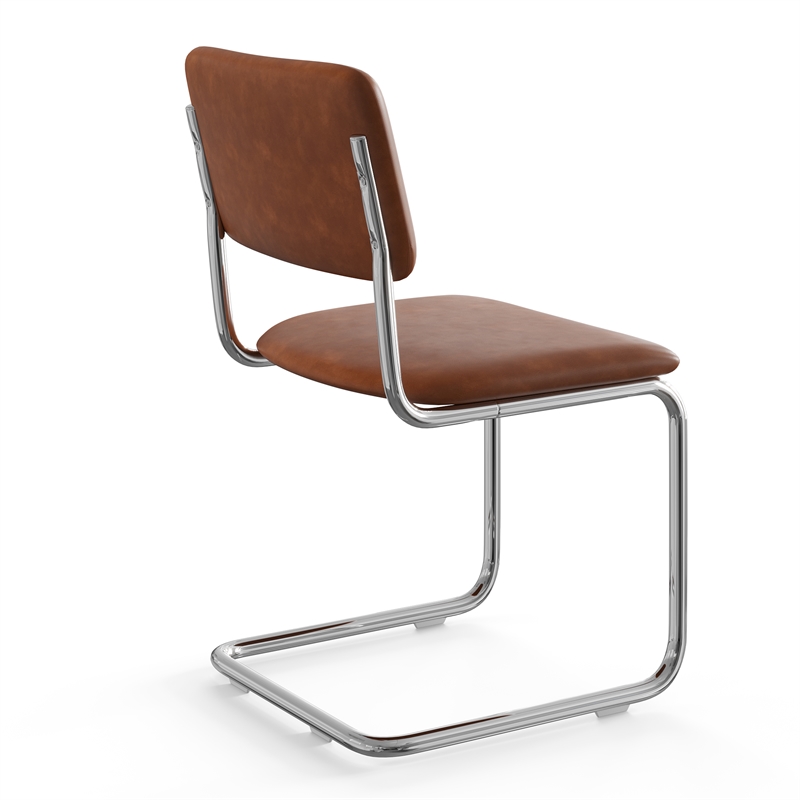 Pemberly Row Modern Vegan Leather Side Chair (Set Of 2) in Brown