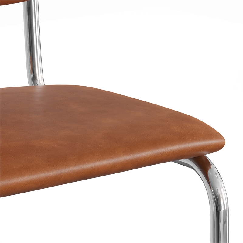 Pemberly Row Modern Vegan Leather Side Chair (Set Of 2) in Brown