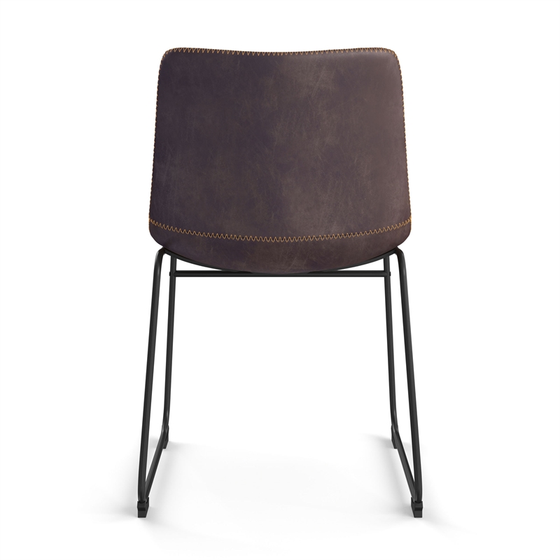 Pemberly Row Vegan Leather Side Chairs with Black Legs (Set of 2) in Dark Wood