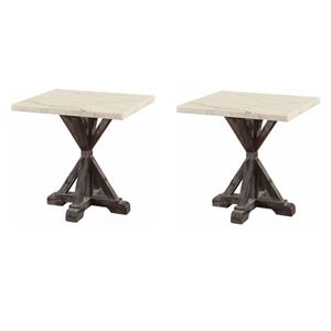 Pemberly Row Set of 2 24&quot Marble Top End Tables in White and Weathered Espresso