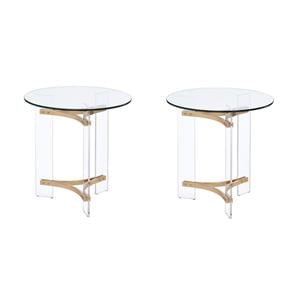 Pemberly Row Set of 2 Round red Glass Top End Tables in Clear and Gold