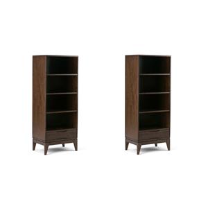 Pemberly Row Set of 2 60&quot x 24&quot Bookcases with Storage in Walnut Brown
