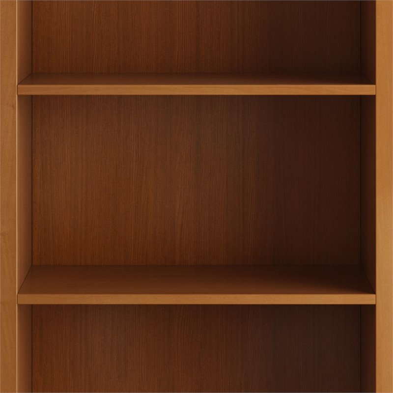 Pemberly Row Set of 2 5-Shelf Solid Wood Bookcases in Light Golden Brown