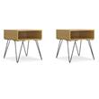 Pemberly Row Set of 2 Hunter Square End Tables with Hairpin Legs in Oak Brown