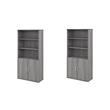Pemberly Row Set of 2 5-Shelf Bookcases with Doors in Platinum Gray