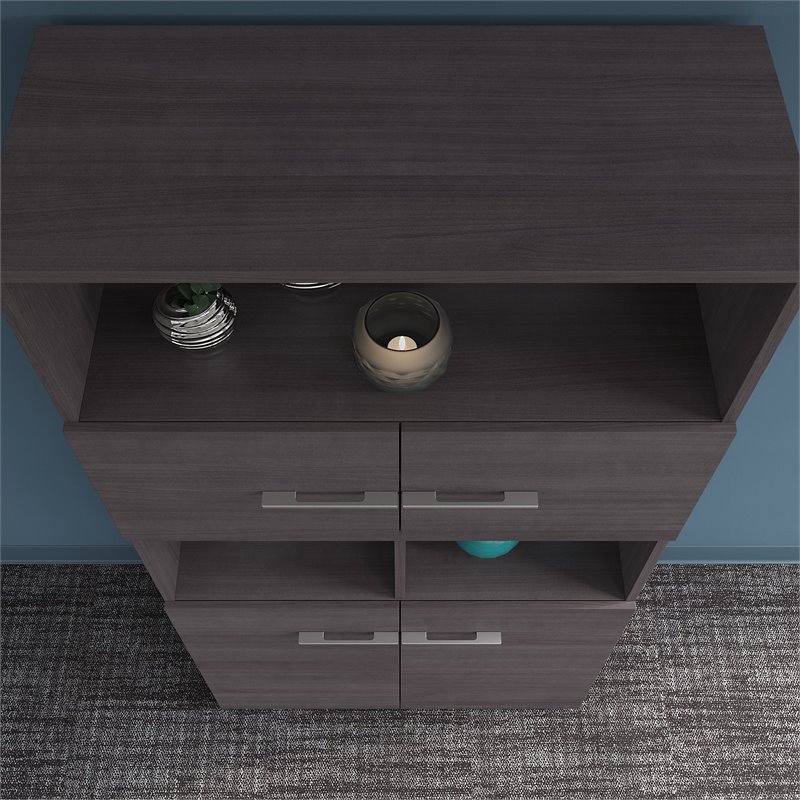 Pemberly Row Set of 2 5-Shelf Bookcases with Doors in Storm Gray