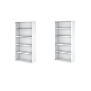 Pemberly Row Set of 2 5-Shelf Bookcases in Pure White - Engineered Wood
