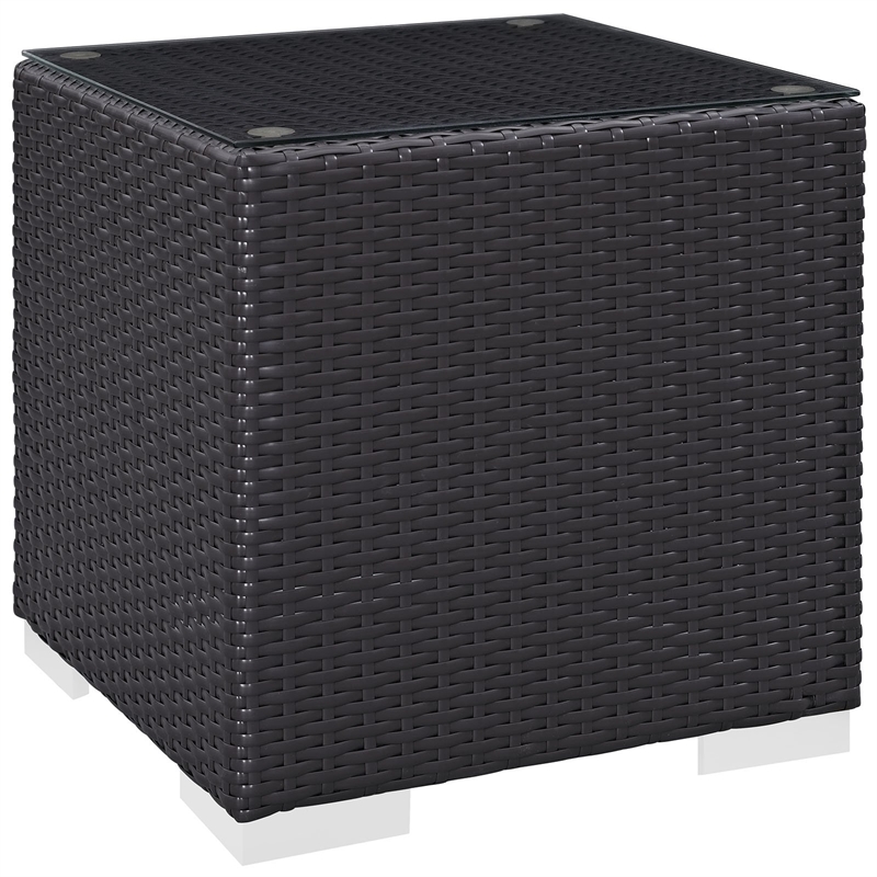Pemberly Row Aluminum and Rattan Patio Side Table in Espresso