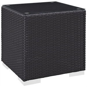 Pemberly Row Aluminum and Rattan Patio Side Table in Espresso
