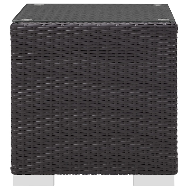 Pemberly Row Aluminum and Rattan Patio Side Table in Espresso