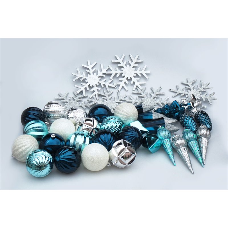 Pemberly Row 40 Piece Christmas Tree Ornament Set in Silver Blue and White