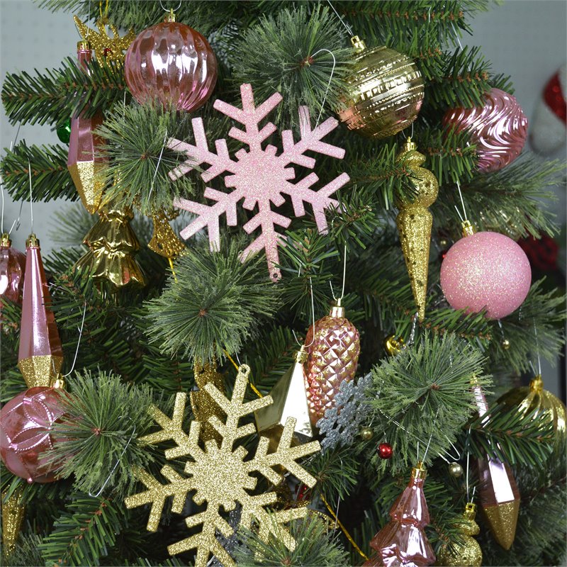 Pemberly Row 40Pc Shatterproof Plastic Christmas Ornament Set in Pink and Gold