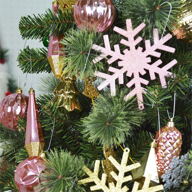 Pemberly Row 40Pc Shatterproof Plastic Christmas Ornament Set in Pink and Gold