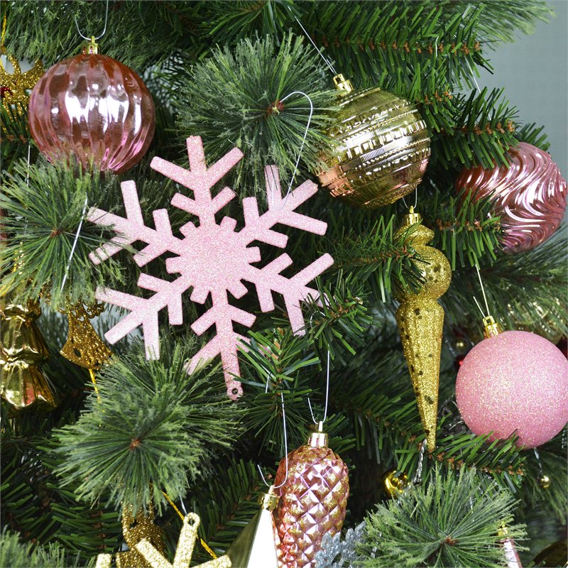 Pemberly Row 40Pc Shatterproof Plastic Christmas Ornament Set in Pink and Gold