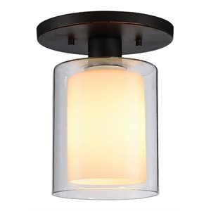 Pemberly Row Contemporary 1 Light Semi-Flush in Bronze/Opal Glass