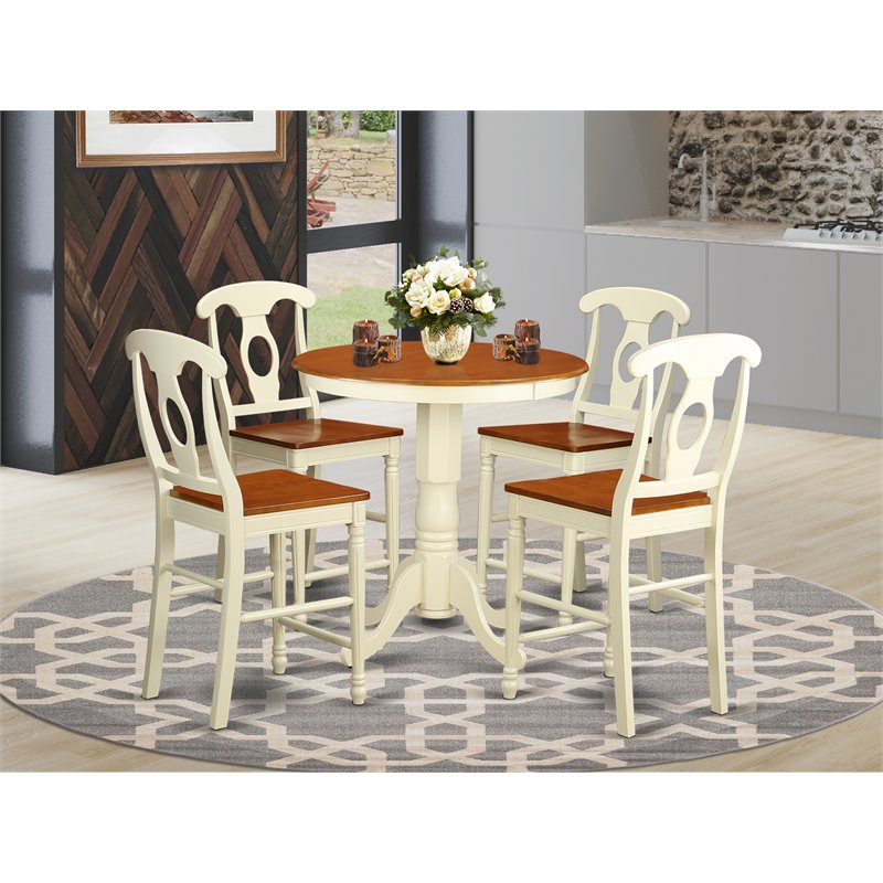 Pemberly Row 5-piece Wood Dining Table Set in Buttermilk/Cherry